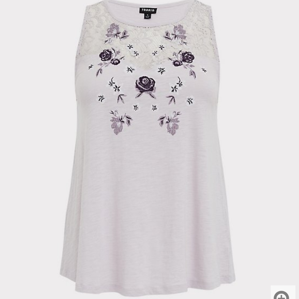 Torrid Lilac Embroidered Lace Yoke Tank Top
